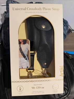 Universal Crossbody Phone Strap - Black with Gold Hardware